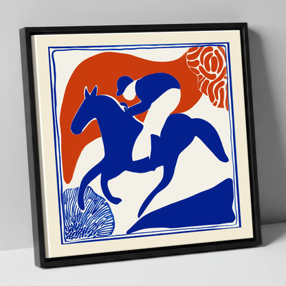 The Cobalt Furlong racing horse canvas wall art in black frame