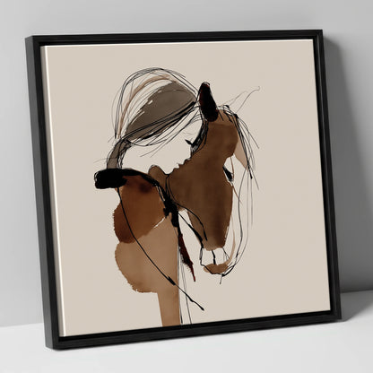 Silent Communion horse & rider canvas wall art in black frame