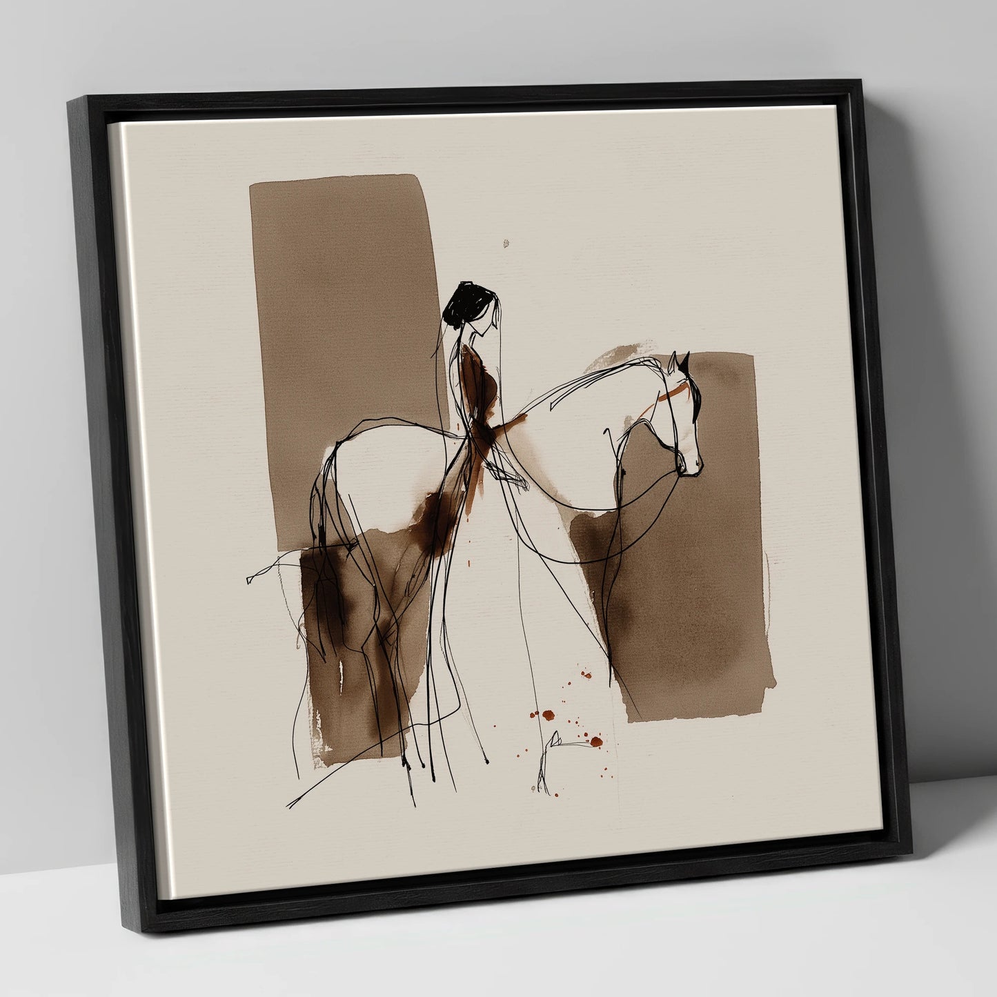 Fluid Connection horse & rider canvas wall art in black frame