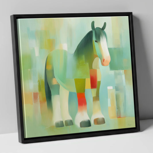 Geometric Gentle Giant horse breed canvas wall art in black frame