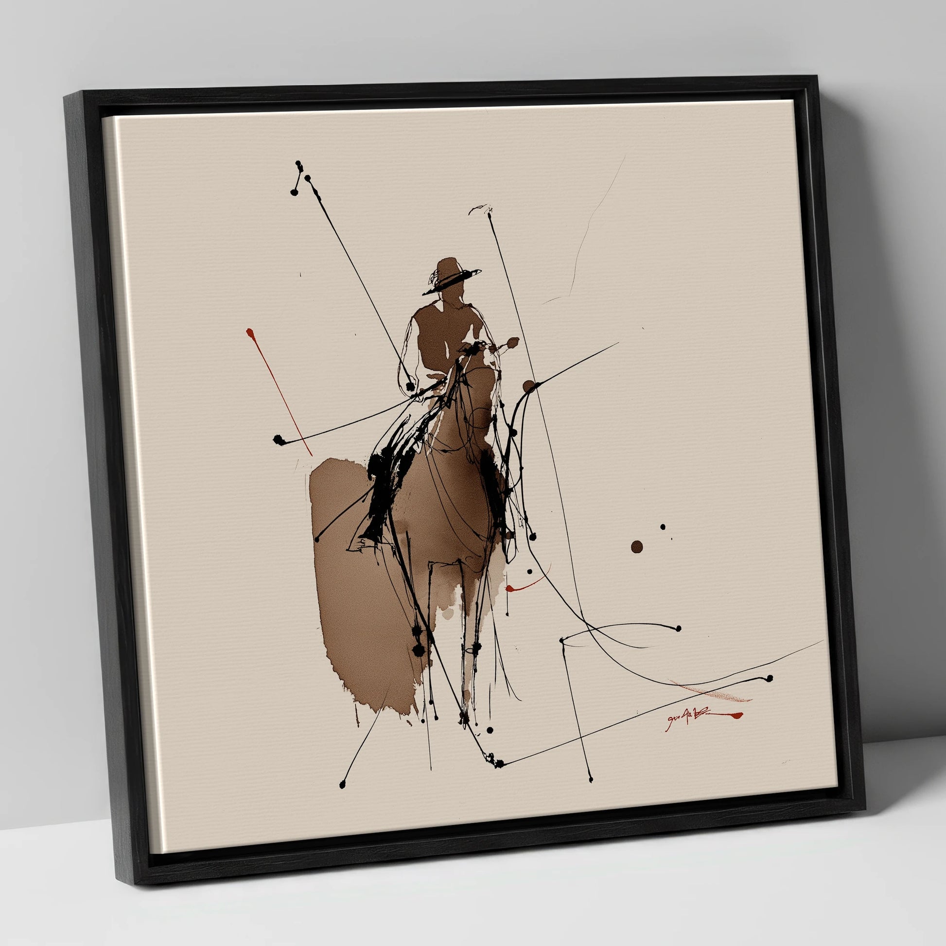 Dynamic Polo Strike polo horse canvas wall art in black frame