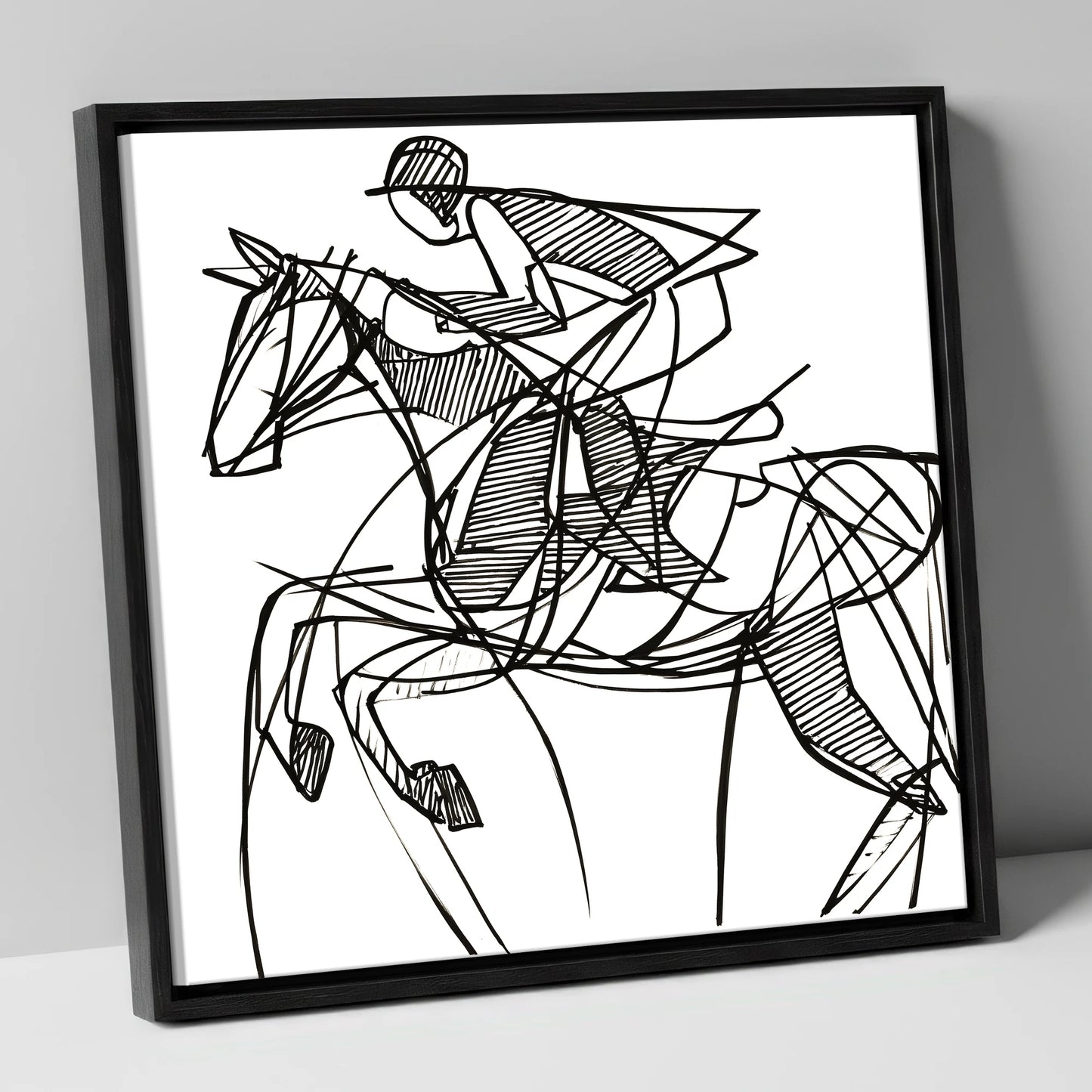 Dynamic Line Jumper show jumping horse canvas wall art in black frame