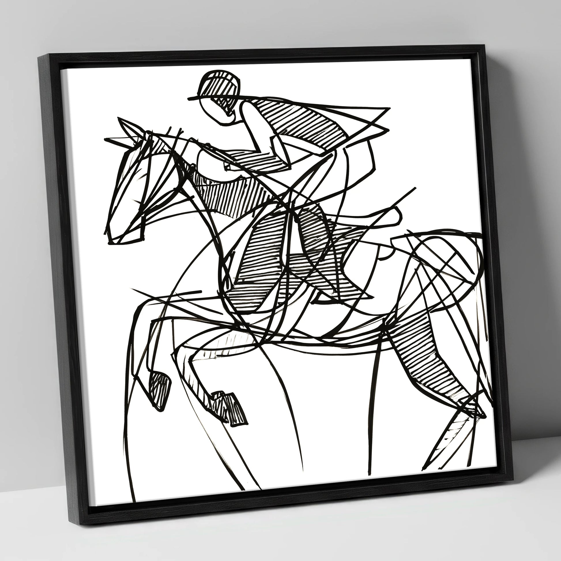 Dynamic Line Jumper show jumping horse canvas wall art in black frame