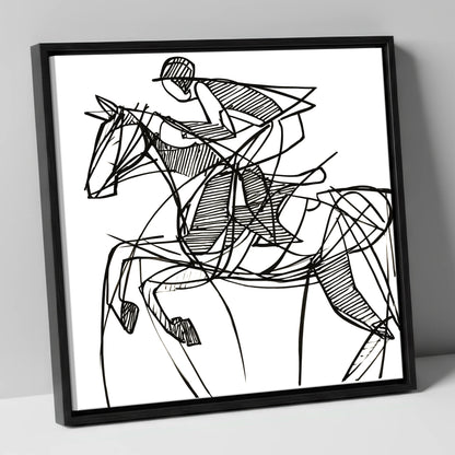 Dynamic Line Jumper show jumping horse canvas wall art in black frame