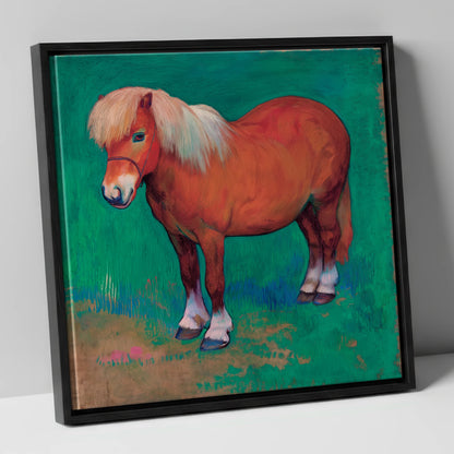Emerald Chestnut Pony horse breed canvas wall art in black frame