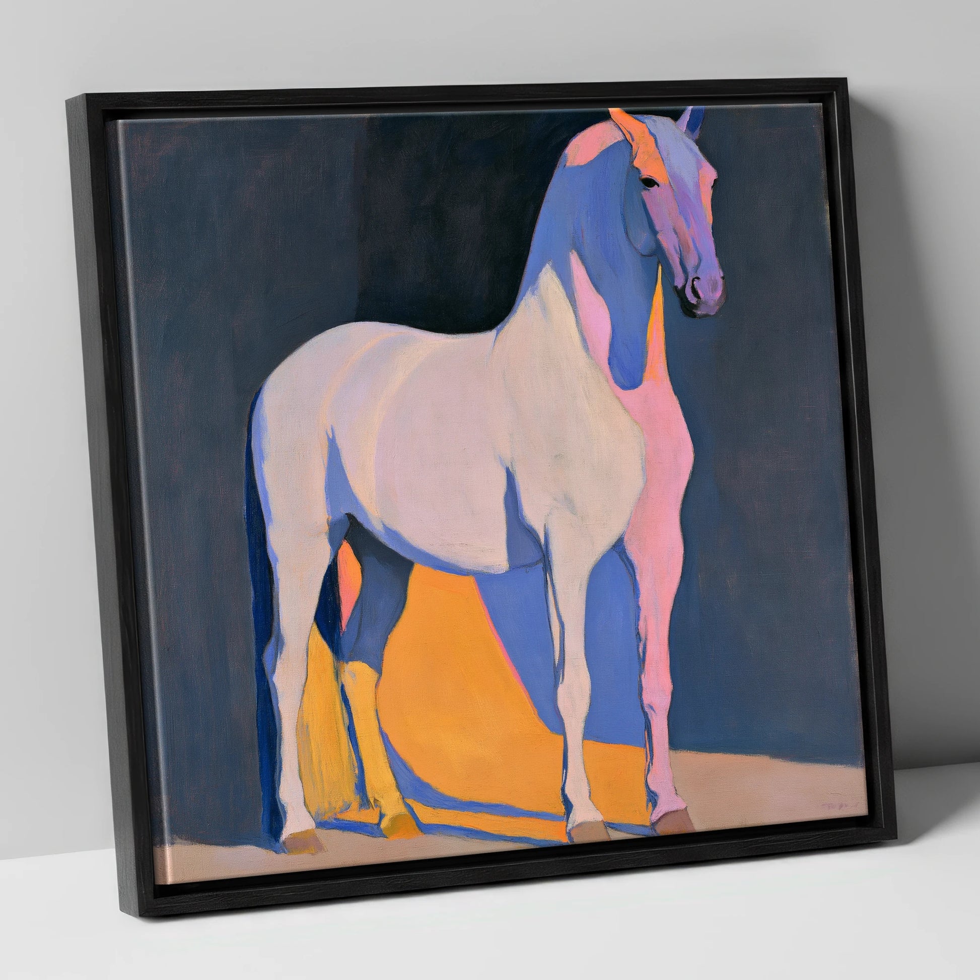 Modern Abstract Painted Grey Horse horse breed canvas wall art in black frame