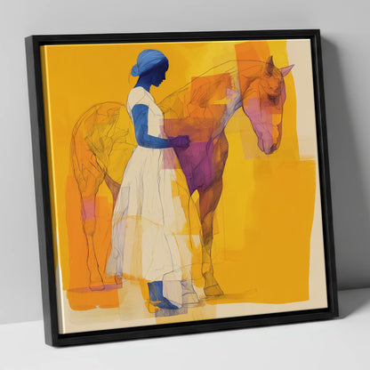 Structured Harmony horse & rider canvas wall art in black frame