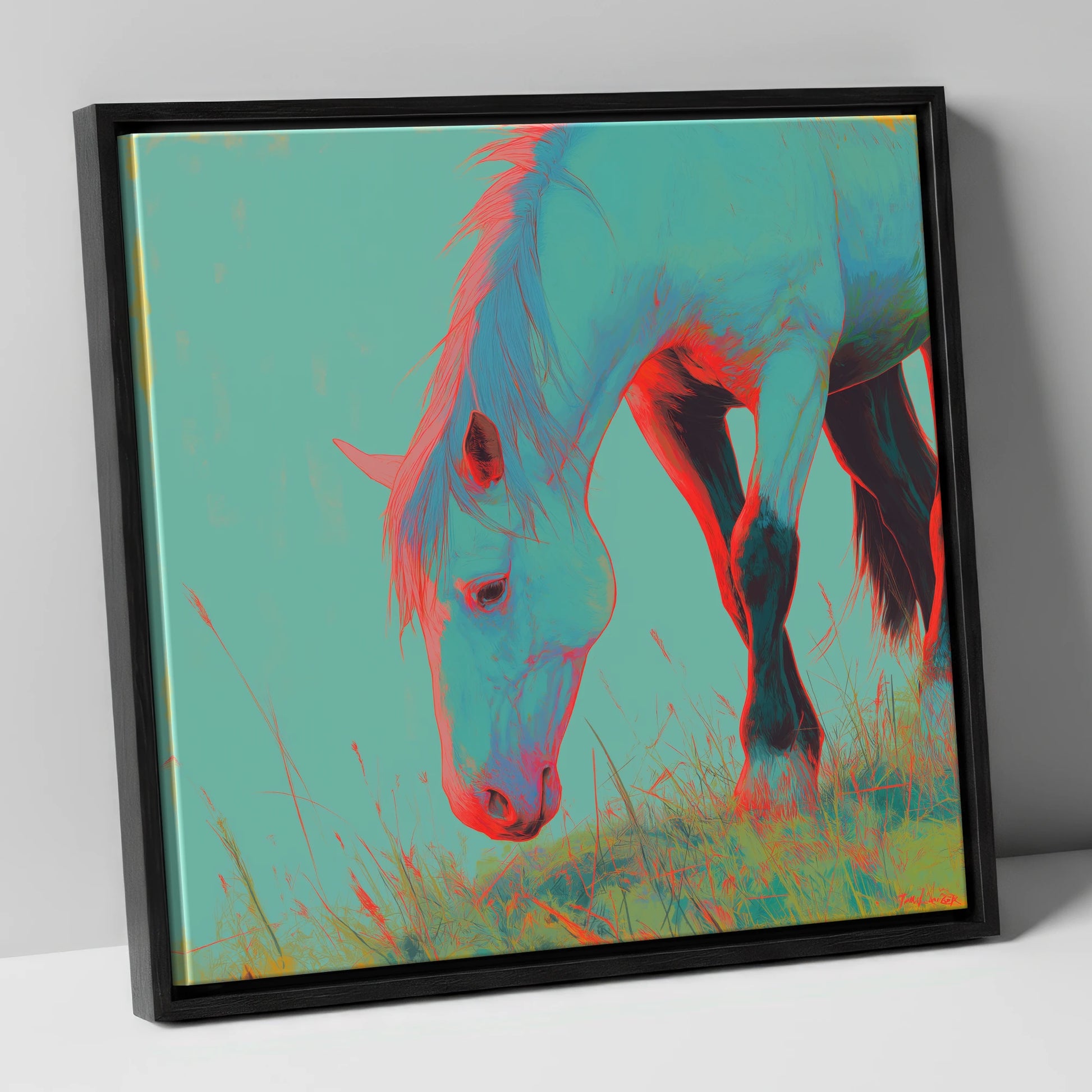 Electric Pasture Portrait horse portrait canvas wall art in black frame