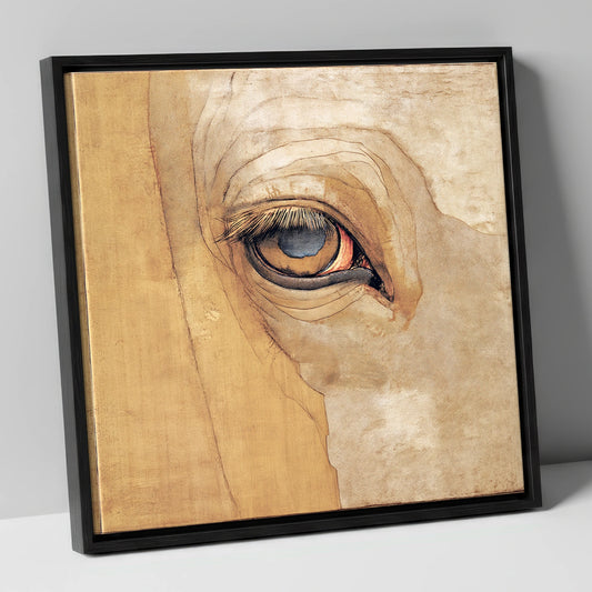 The Golden Gaze horse portrait canvas wall art in black frame