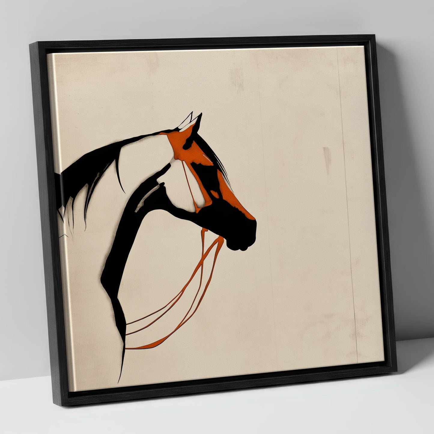 Rust and Ink Silhouette horse breed canvas wall art in black frame