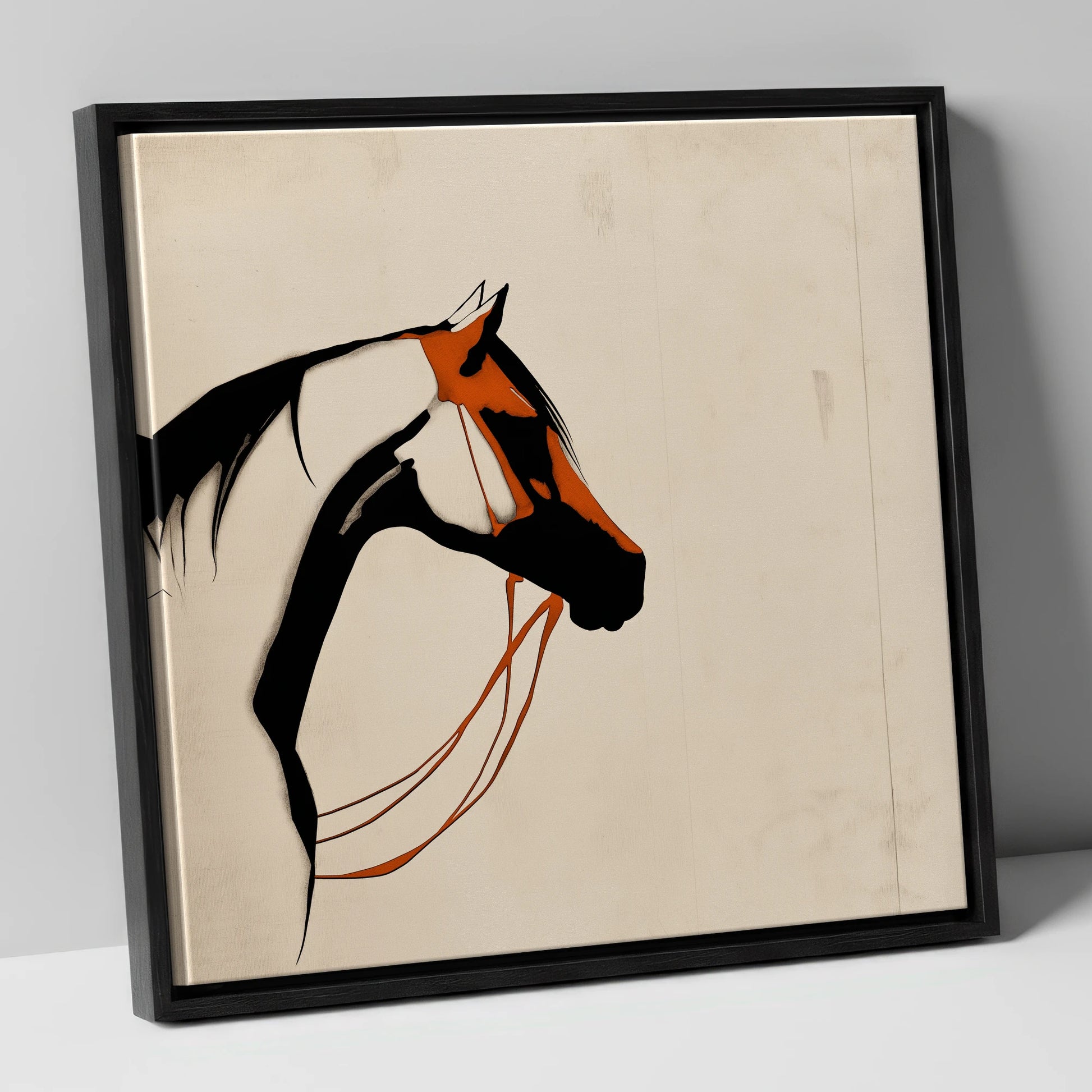 Rust and Ink Silhouette horse breed canvas wall art in black frame
