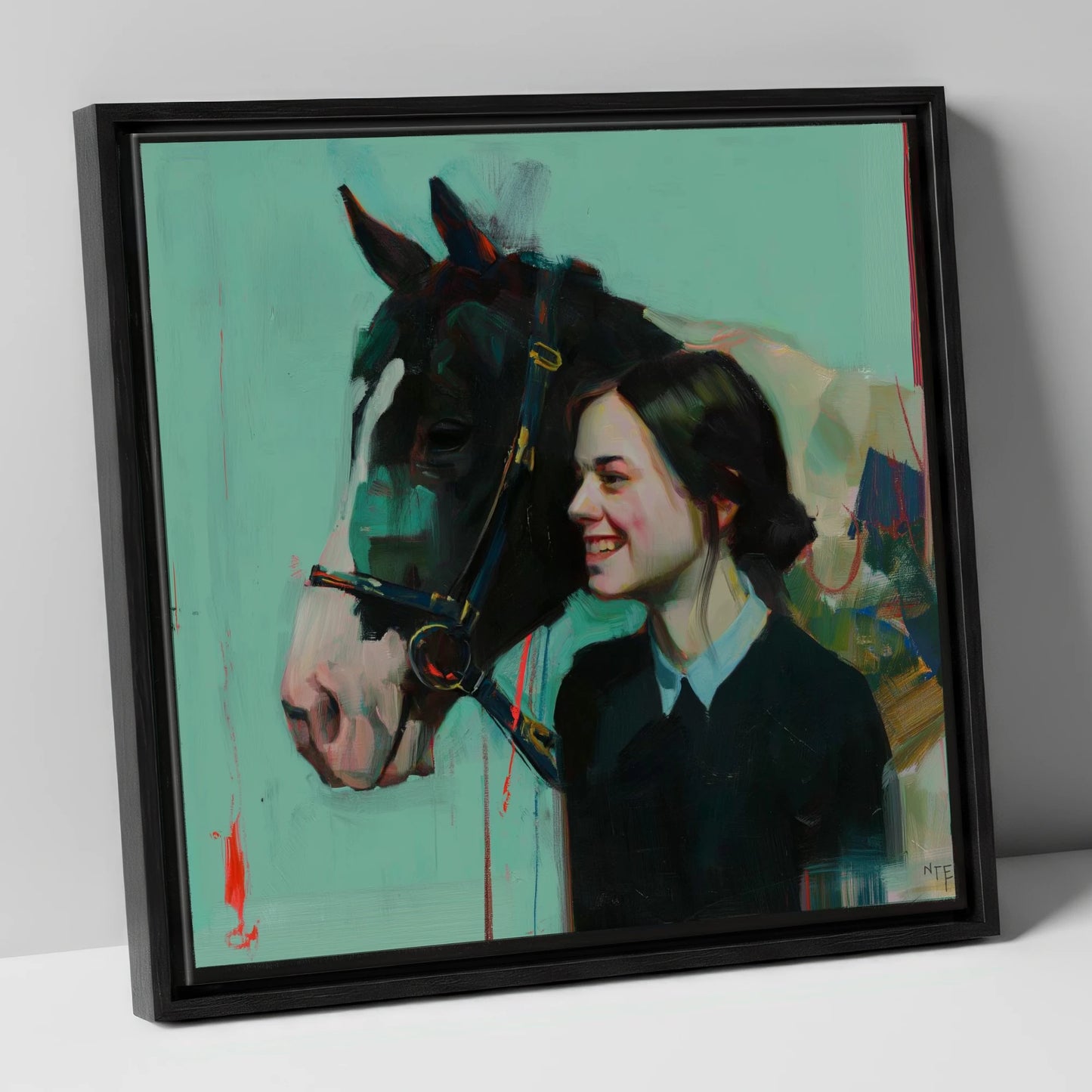 A Shared Understanding horse & rider canvas wall art in black frame