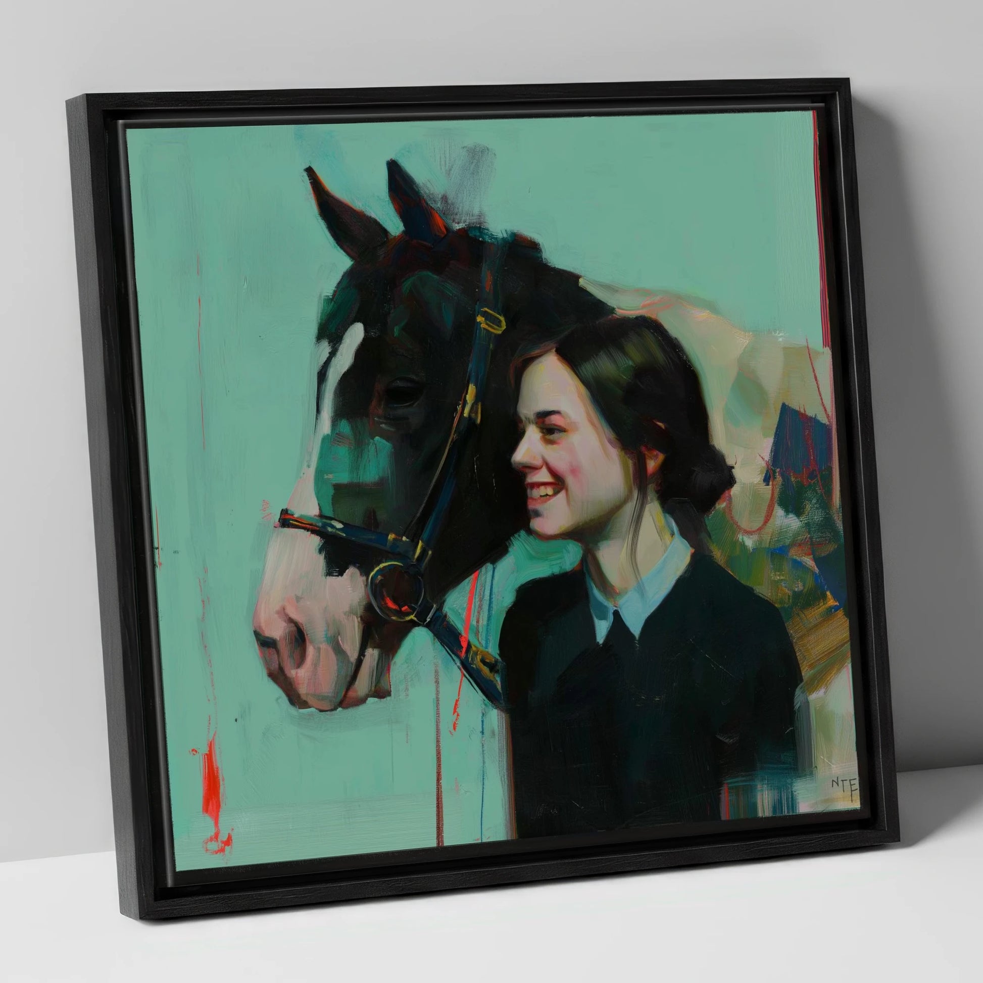 A Shared Understanding horse & rider canvas wall art in black frame