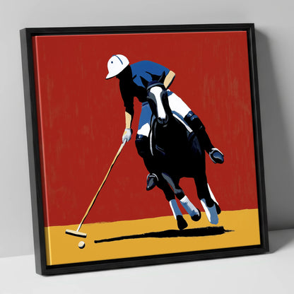 The Scarlet Pursuit polo horse canvas wall art in black frame