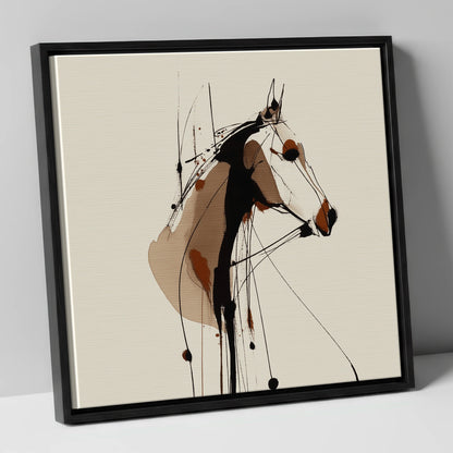 Dynamic Sepia Profile horse portrait canvas wall art in black frame