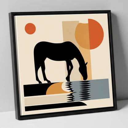 Abstract Oasis Silhouette horse landscape canvas wall art in black frame