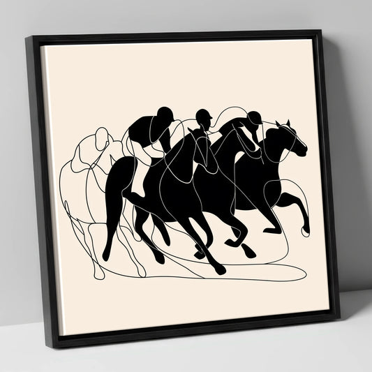 The Homestretch racing horse canvas wall art in black frame