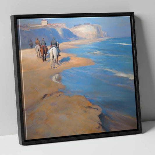 Distant Coastal Ride horse landscape canvas wall art in black frame