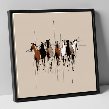 The Fluid Herd wild horses canvas wall art in black frame