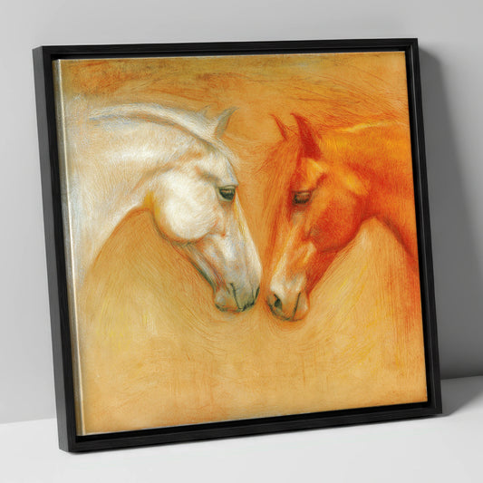 The Quiet Connection horse portrait canvas wall art in black frame