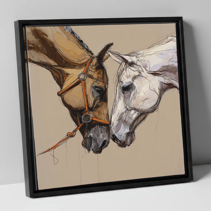 A Quiet Connection horse portrait canvas wall art in black frame