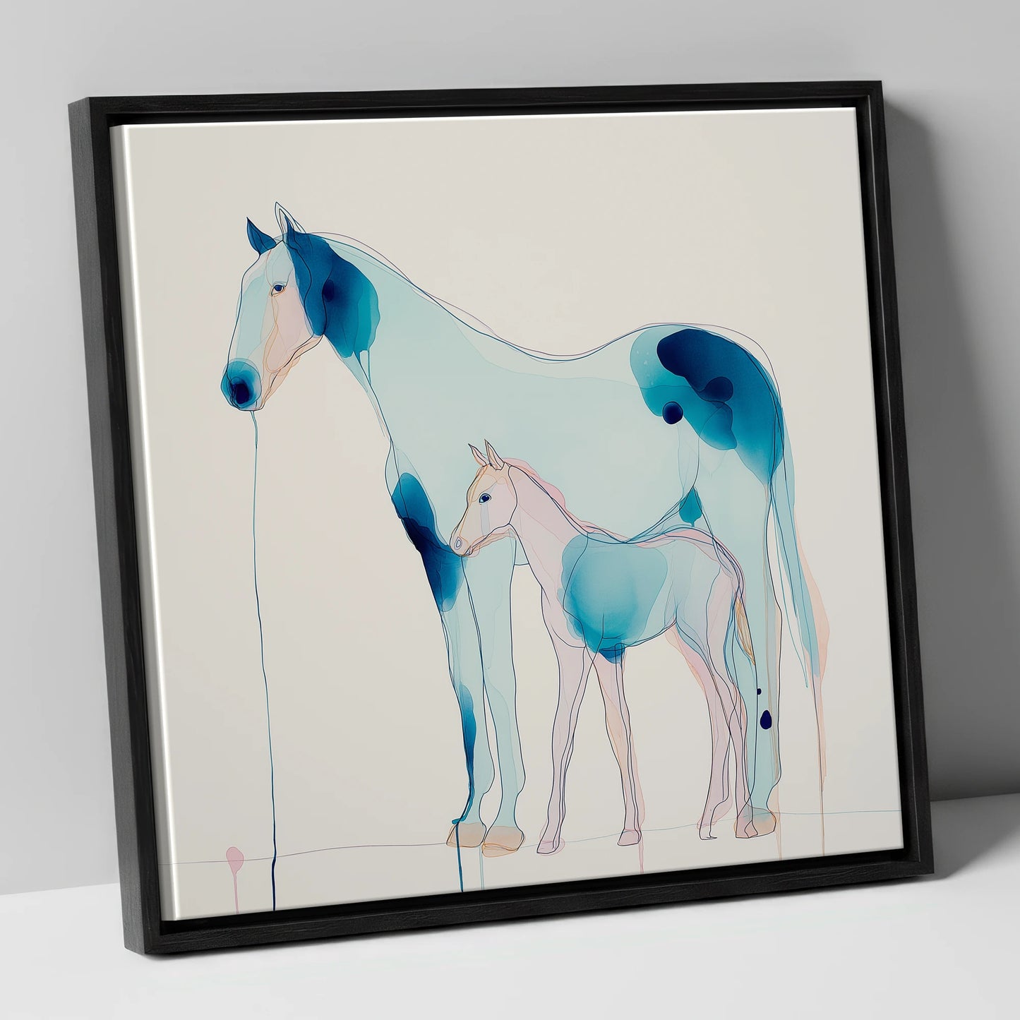 Ethereal Bond mare & foal canvas wall art in black frame