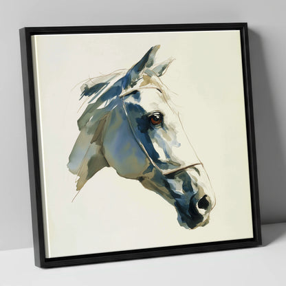 Sapphire Gaze in Indigo horse portrait canvas wall art in black frame