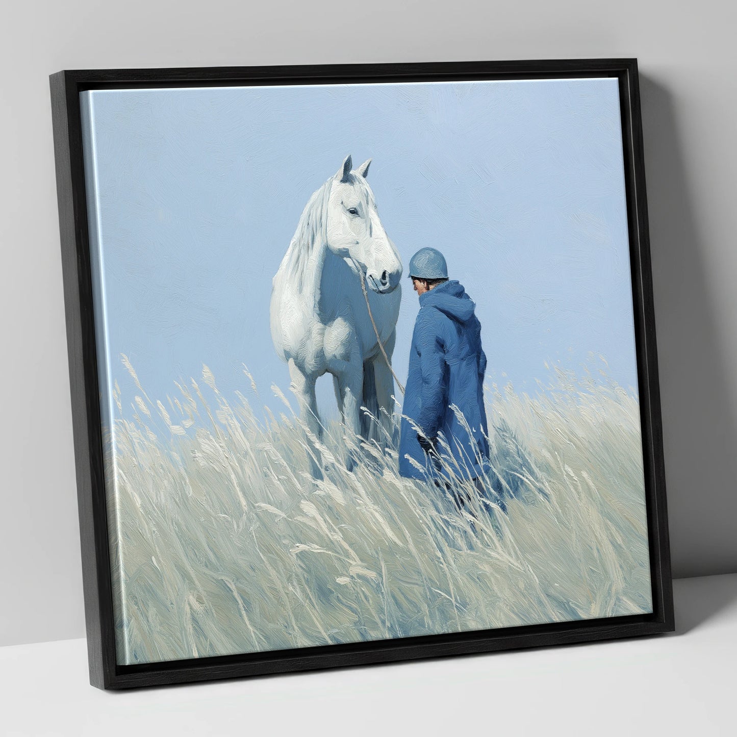The Quiet Bond horse & rider canvas wall art in black frame