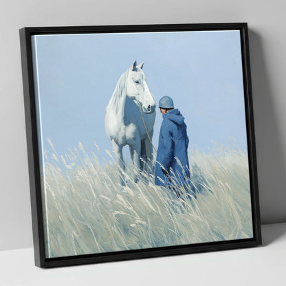 The Quiet Bond horse & rider canvas wall art in black frame