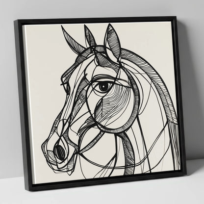 Bold Linear Equine horse portrait canvas wall art in black frame