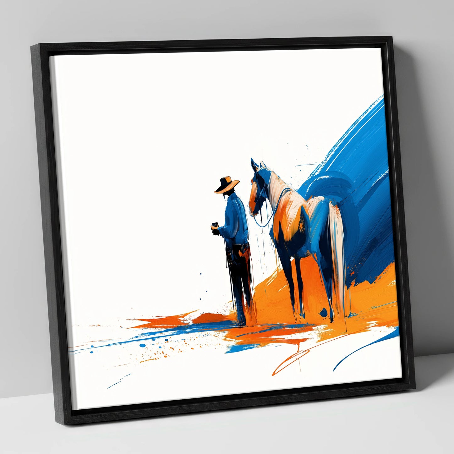 Bold Western Bond horse & rider canvas wall art in black frame