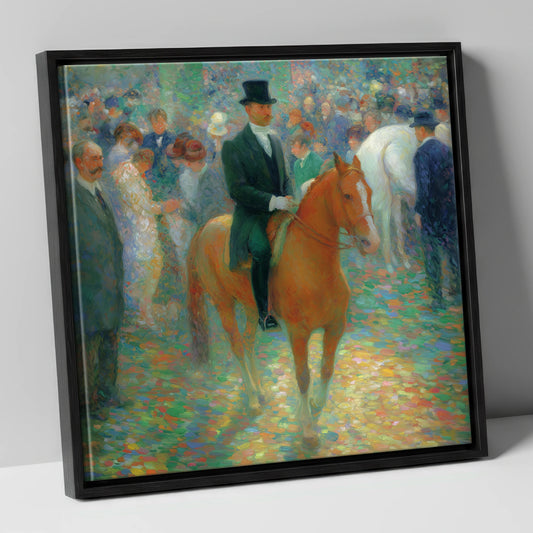 Elegance in the Crowd dressage horse canvas wall art in black frame