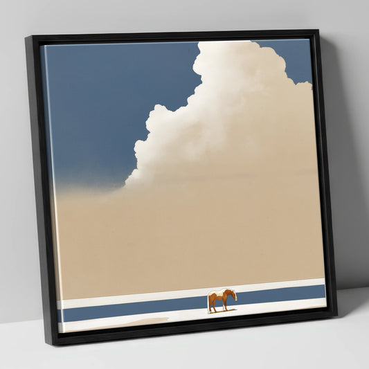 Vast Blue Expanse horse landscape canvas wall art in black frame
