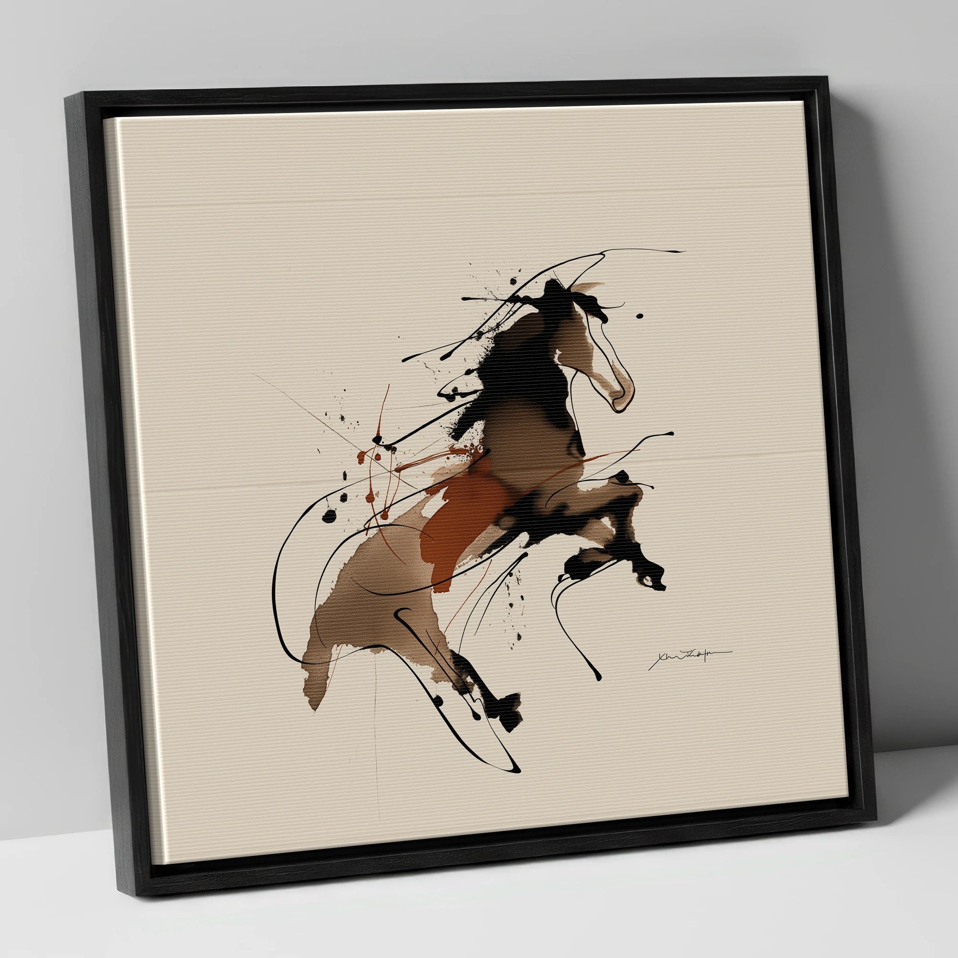 Untamed Sepia Spirit wild horses canvas wall art in black frame