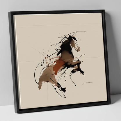 Untamed Sepia Spirit wild horses canvas wall art in black frame