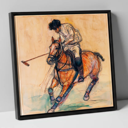 Heat of the Chukka polo horse canvas wall art in black frame