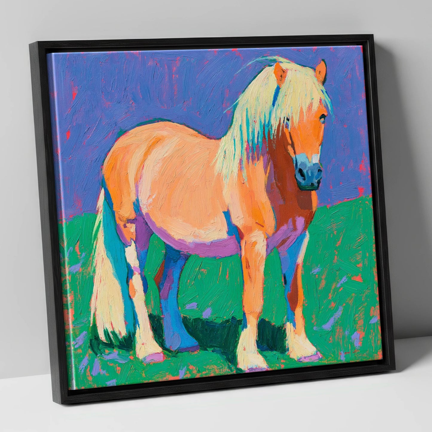 Vibrant Chestnut Pony Portrait horse breed canvas wall art in black frame