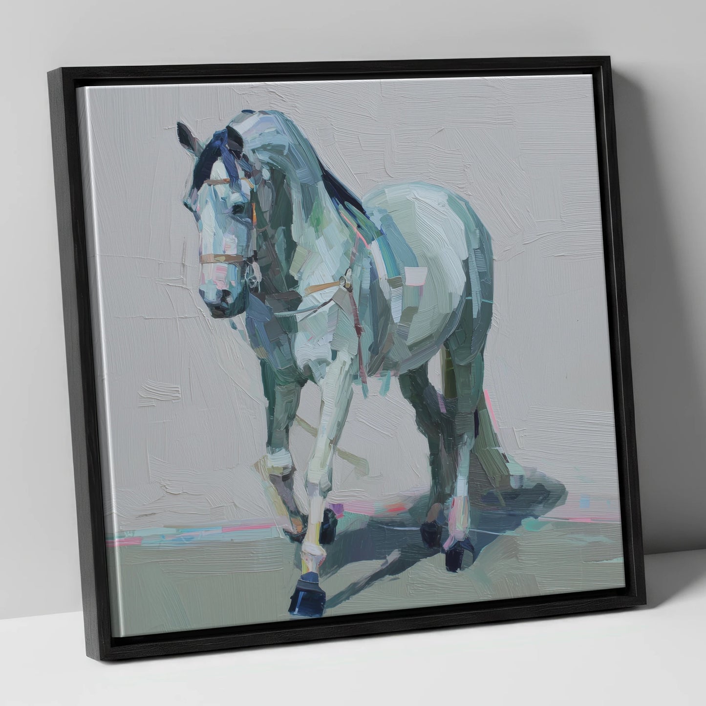 Quiet Strength in Grey horse breed canvas wall art in black frame