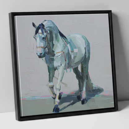 Quiet Strength in Grey horse breed canvas wall art in black frame