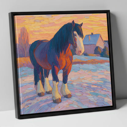 Majestic Winter Shire horse breed canvas wall art in black frame