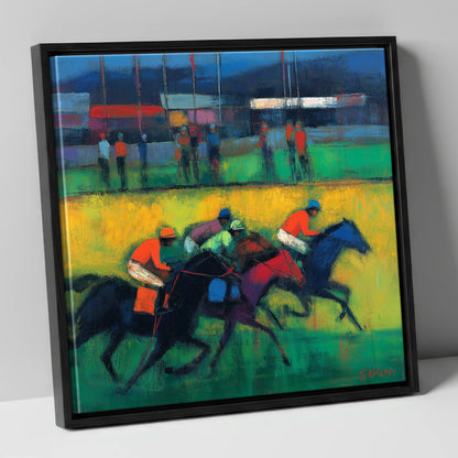 The Turf In Colour racing horse canvas wall art in black frame