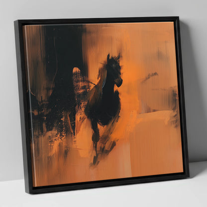 Shadow and Ember horse portrait canvas wall art in black frame