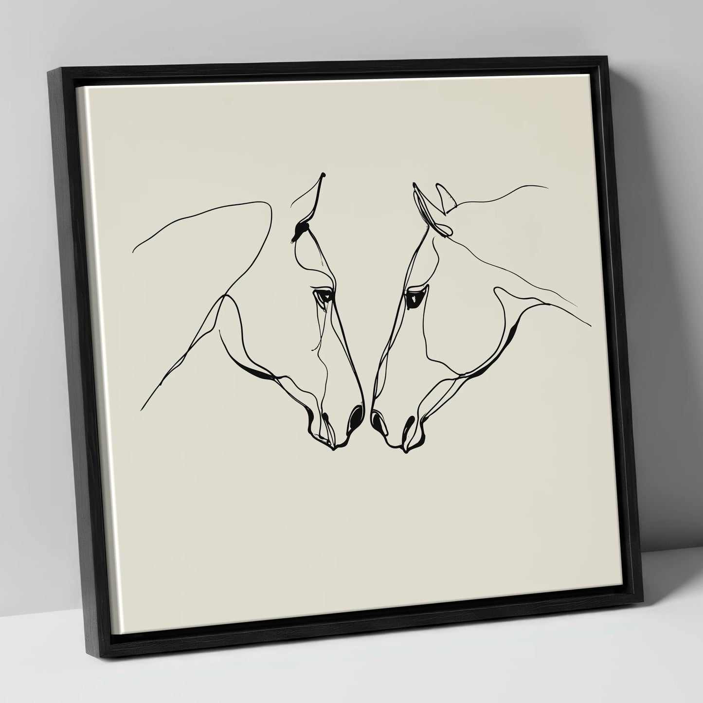 Quiet Connection horse portrait canvas wall art in black frame
