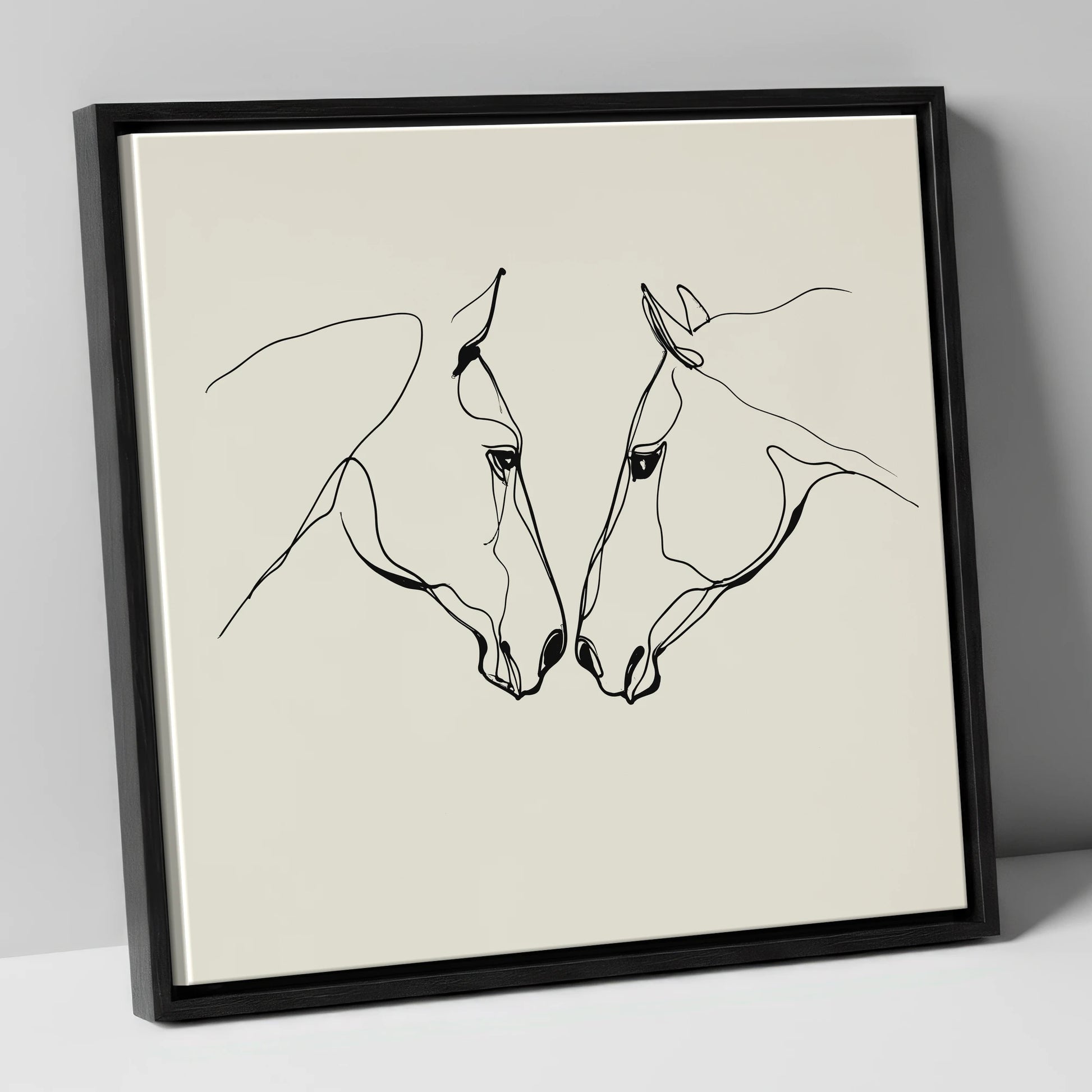 Quiet Connection horse portrait canvas wall art in black frame