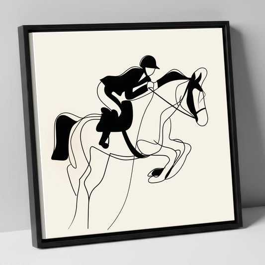 Grace in Flight show jumping horse canvas wall art in black frame