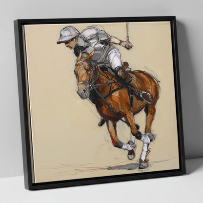 The Decisive Chukka polo horse canvas wall art in black frame