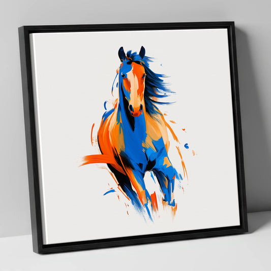 Vivid Cobalt Canter horse portrait canvas wall art in black frame