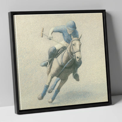 The Slate Blue Chukka polo horse canvas wall art in black frame