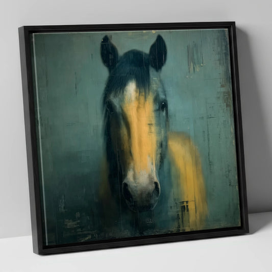 Ochre and Slate horse portrait canvas wall art in black frame