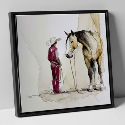 A Quiet Understanding western horse canvas wall art in black frame